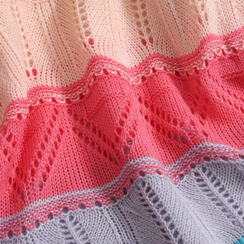 [Mã FAMARAL2 giảm 10K đơn 50K] áo len dệt kim ba lỗ kiểu màu cầu vồng (1973#) | BigBuy360 - bigbuy360.vn