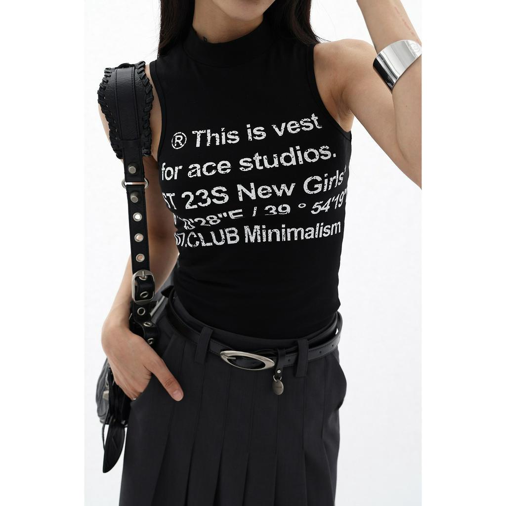 Áo Thun Sát Nách Cổ Cao Dáng Ôm In Chữ Thời Trang Mùa Hè 2023 Cho Bạn Gái