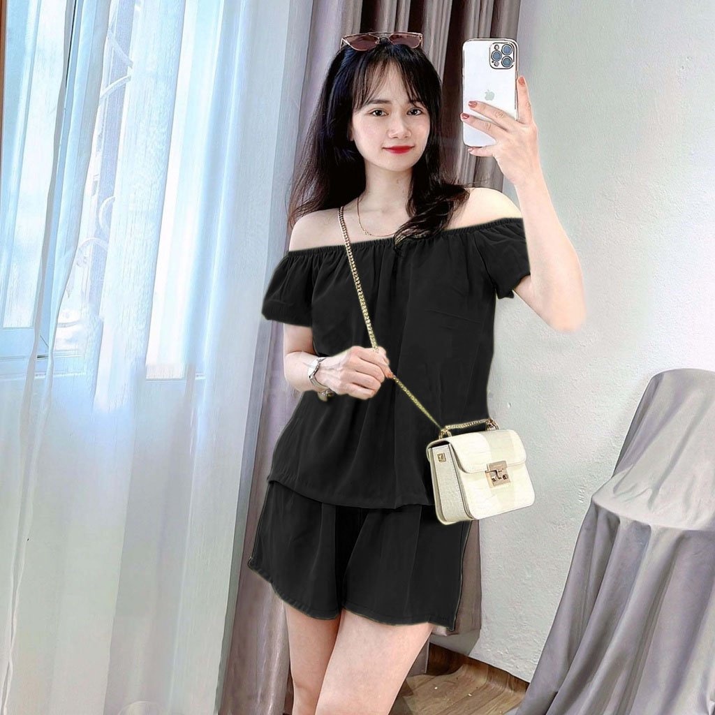 SET Áo trễ vai tay phồng gợi cảm+ Quần ngắn thoải mái