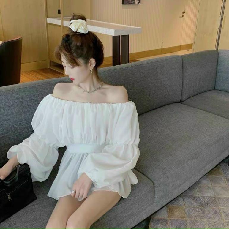 Set đồ nữ sang chảnh, set voan dài tay có lót chân váy xòe nhún eo mặc tôn dáng tone trắng tinh khôi Tây Thi Shop | BigBuy360 - bigbuy360.vn