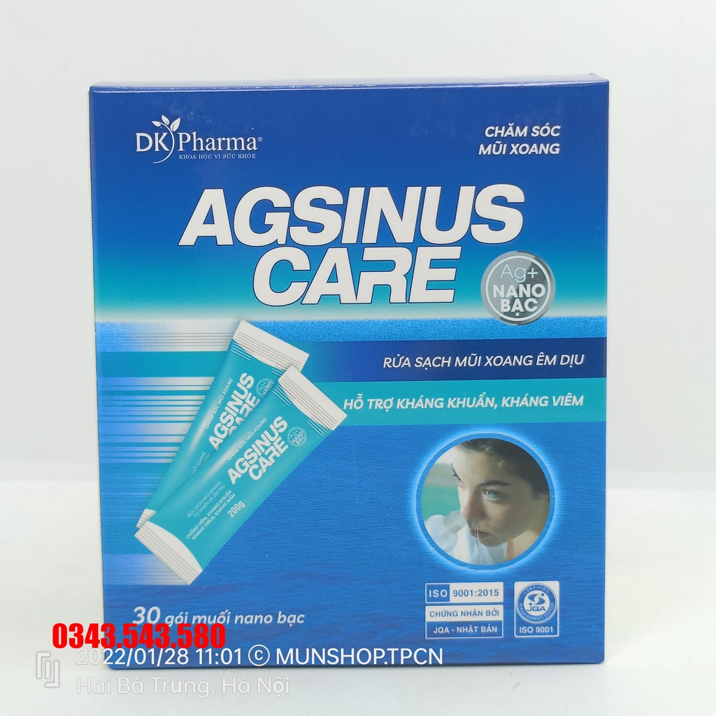 Chăm sóc mũi xoang AGSINUS CARE hộp 30 gói muối