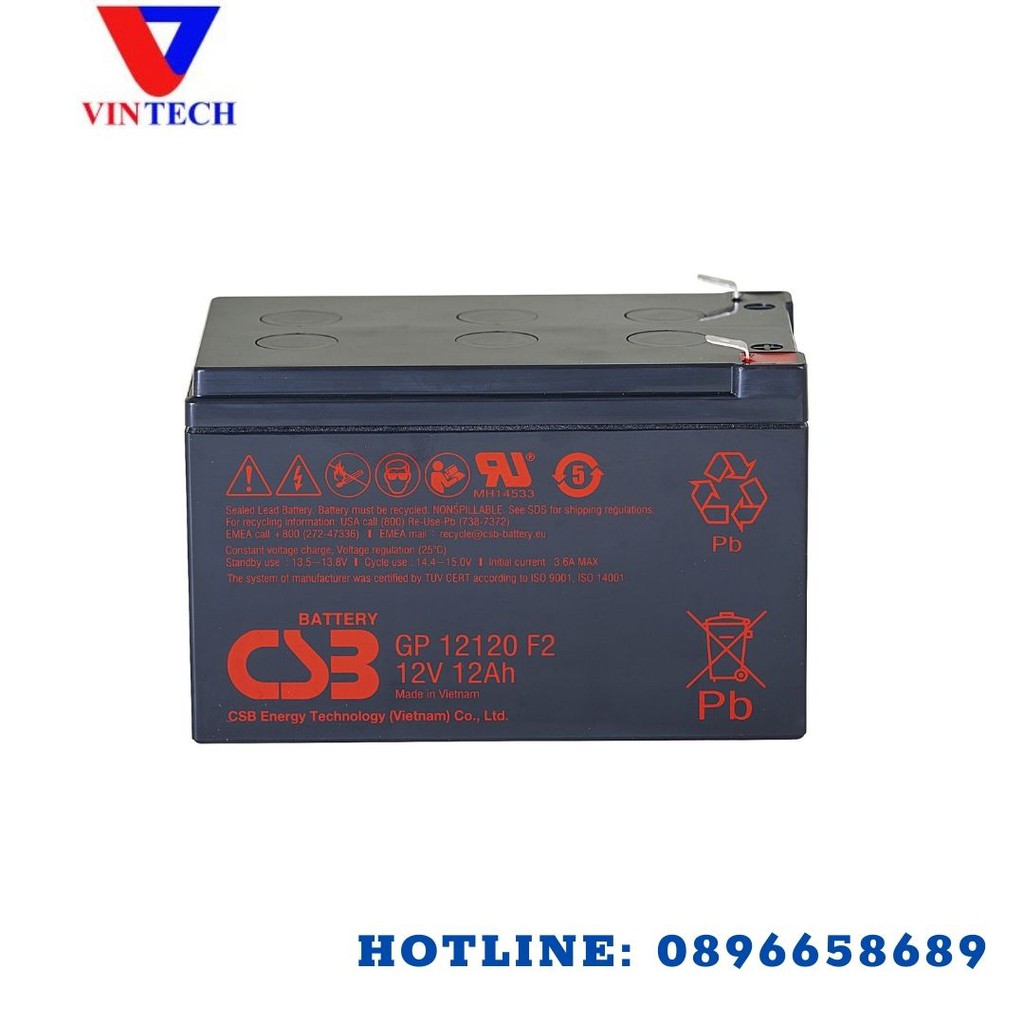 Ắc quy CSB 12V 12Ah, GP12120, kín khí, lưu điện, không cần bảo dưỡng