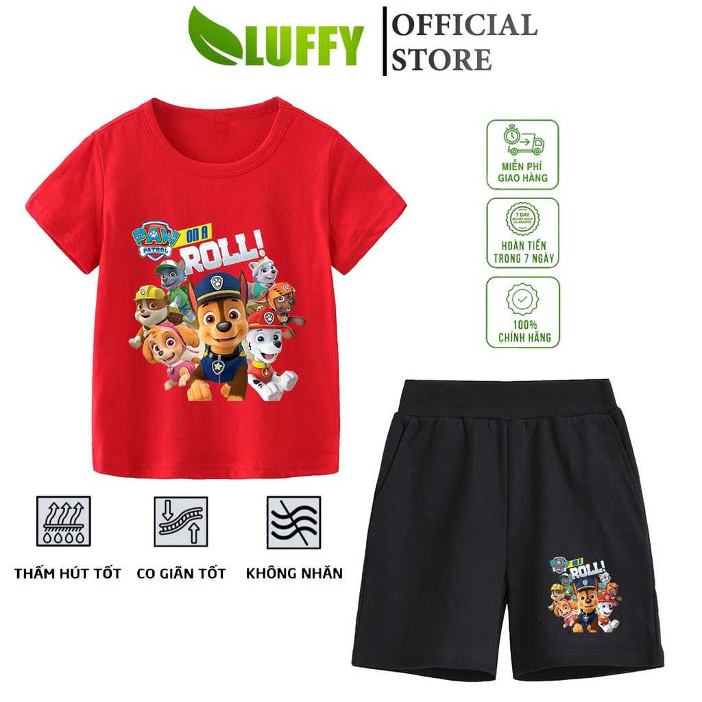 Đồ bộ bé trai Luffy Store cộc tay in hình Đội Chó Cứu Hộ chất cotton thoáng khí Quần áo trẻ em từ 8-35kg LUF01
