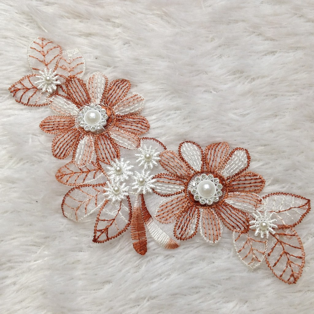 Bông voan 3d thêu nhụy cườm trai xoàn lấp lánh Hoa mai nhiều màu trang trí áo dài váy đầm sang trọng