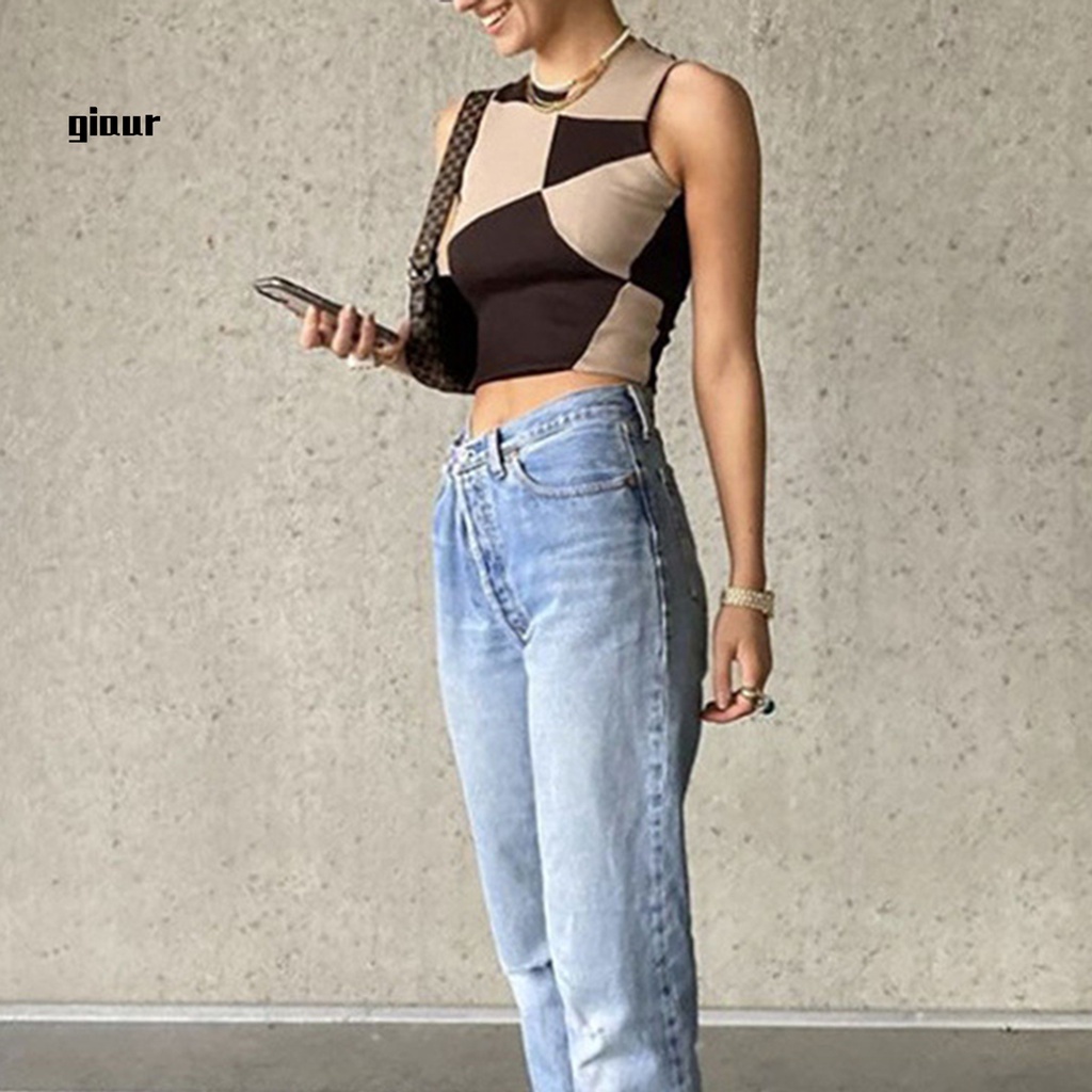 Áo croptop dệt kim cổ tròn thoải mái dành cho nữ