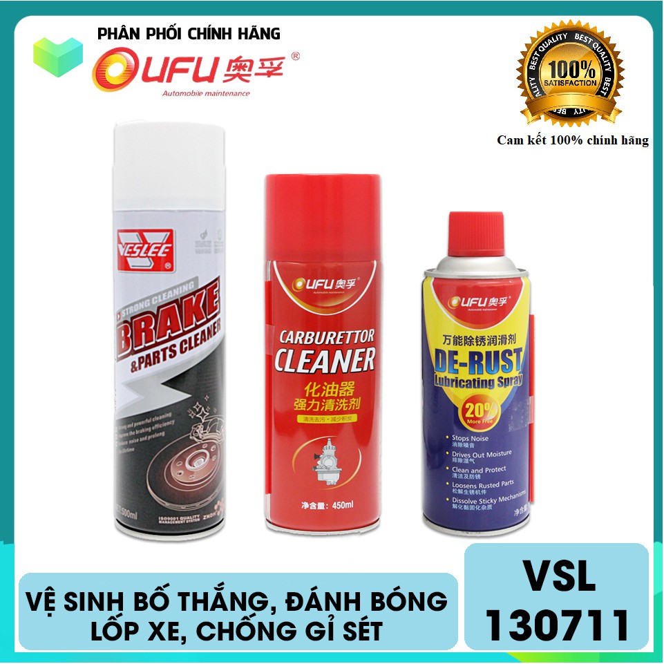 Combo 3 chai chăm sóc ô tô OUFU : Vệ sinh bố thắng, Đánh bóng lốp xe, Chống gỉ sét VSL130711