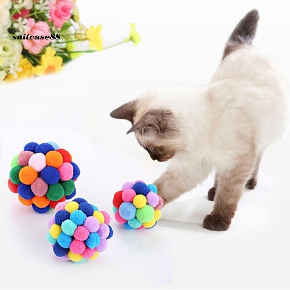 【SU】 Pet Cats Kitten Handmade Bells Bouncy Ball Molar Chewing Interactive Play Toy