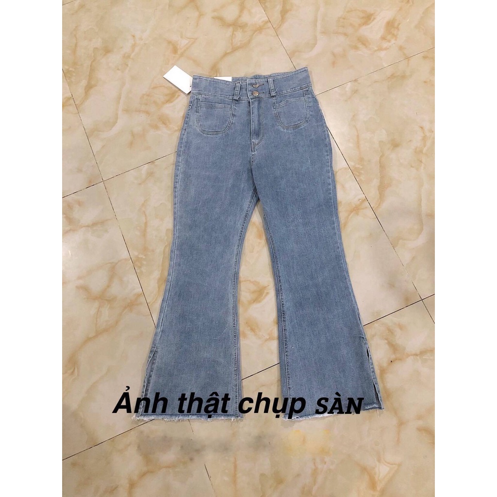 [Ảnh thật] Quần jean xẻ gấu ống loe tua rua - Quần bò ống loe xẻ bên gấu