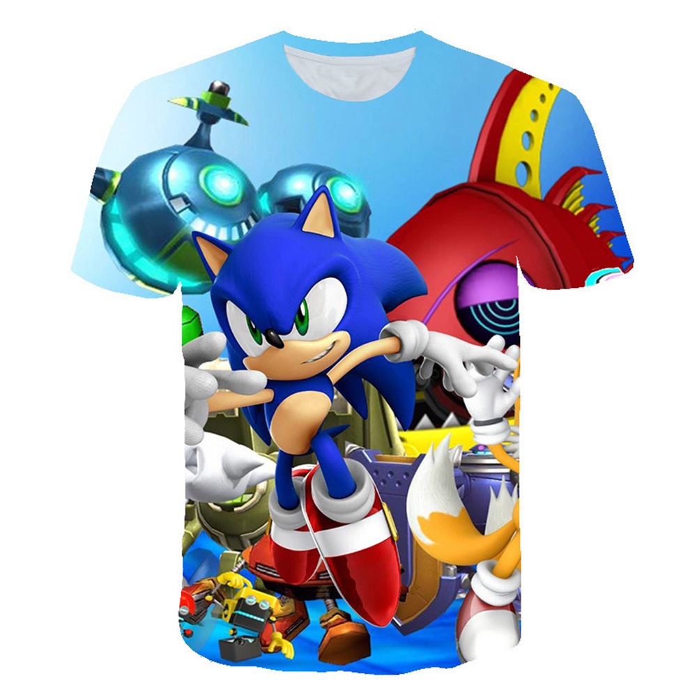 Áo Thun Tay Ngắn Cổ Tròn Họa Tiết Hoạt Hình Sonic Hedgehog 3D Dễ Phối Đồ Thời Trang Mùa Hè Cho Bé