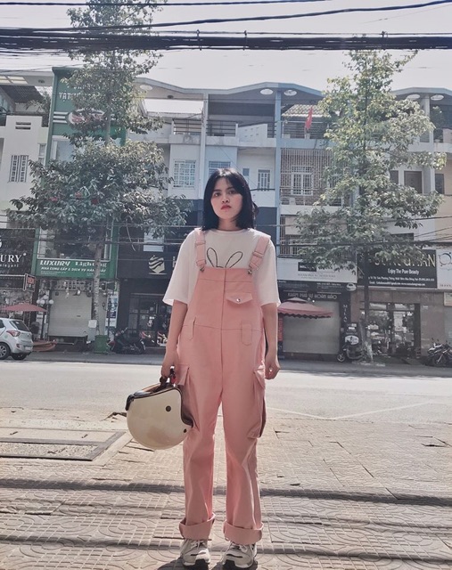 Yếm kaki quần dài túi hộp màu hồng, đen, be (ảnh thật) | BigBuy360 - bigbuy360.vn