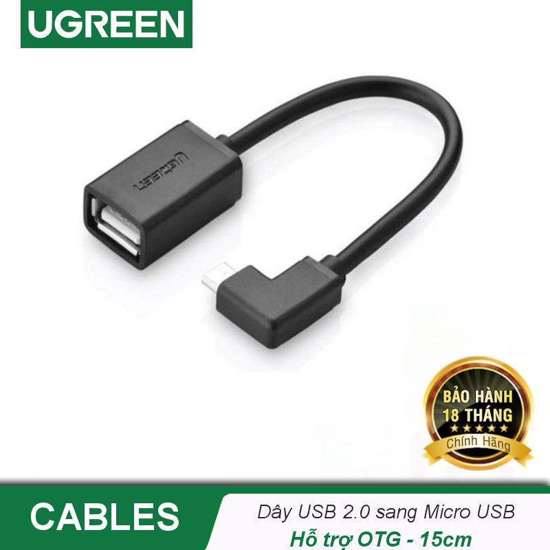 Dây USB2.0 sang Micro USB vuông góc, hỗ trợ OTG dài 15cm UGREEN US119 10379