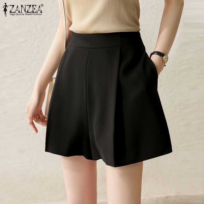 ZANZEA Quần Short Ống Rộng Lưng Cao Kiểu Dáng Đơn Giản Thời Trang Theo Phong Cách Hàn Quốc Cho Nữ