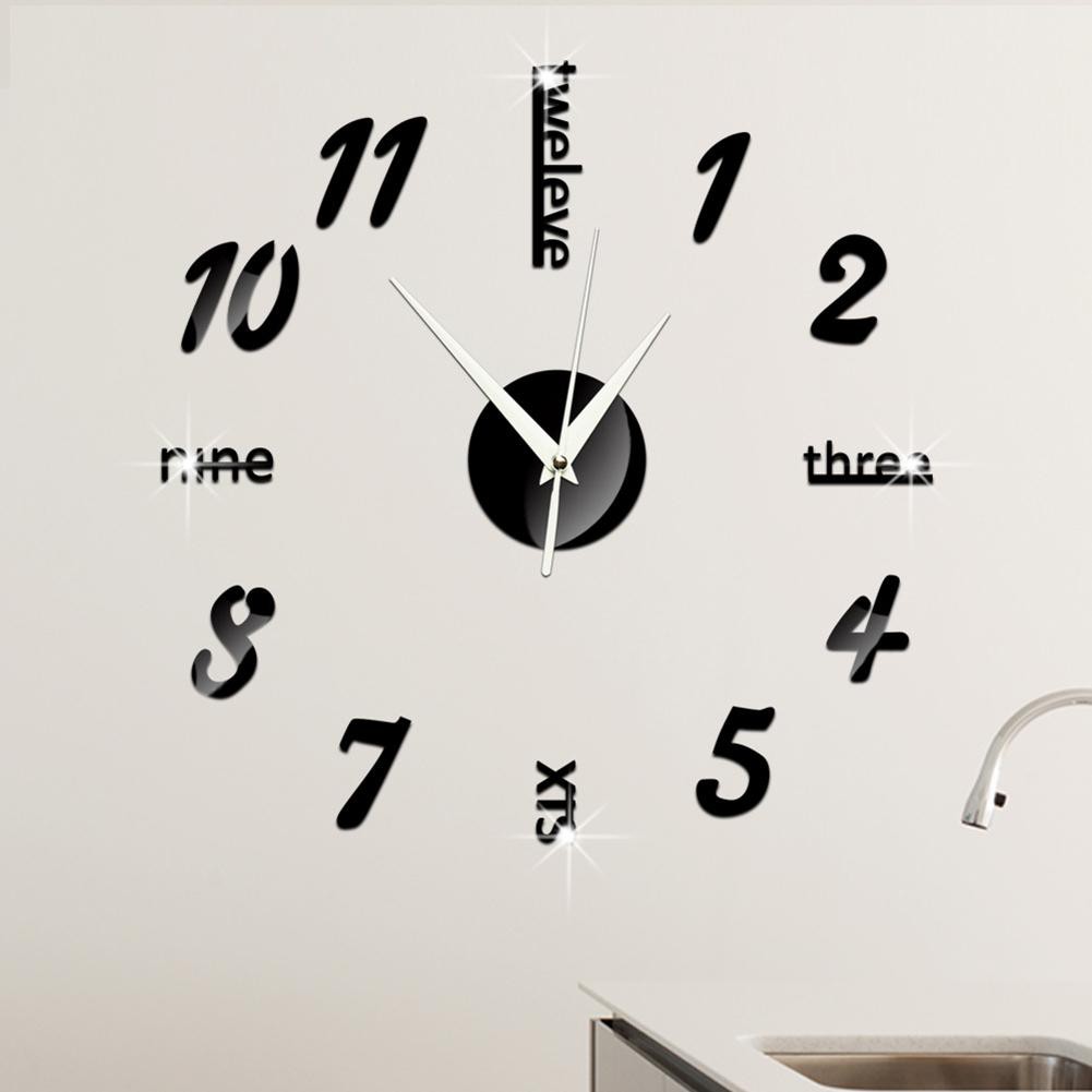 Wall Clock Numerals Creative Antique DIY Self Adhesive Acrylic Living Room Quartz 3D Digital Home