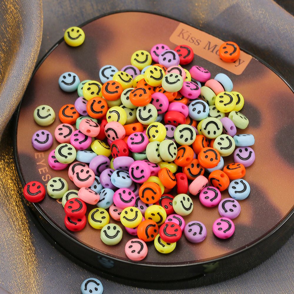 Set 100 Mặt Vòng cổ 7mm Hình Oval Bằng Acrylic Nhiều Màu Sắc Dễ Thương