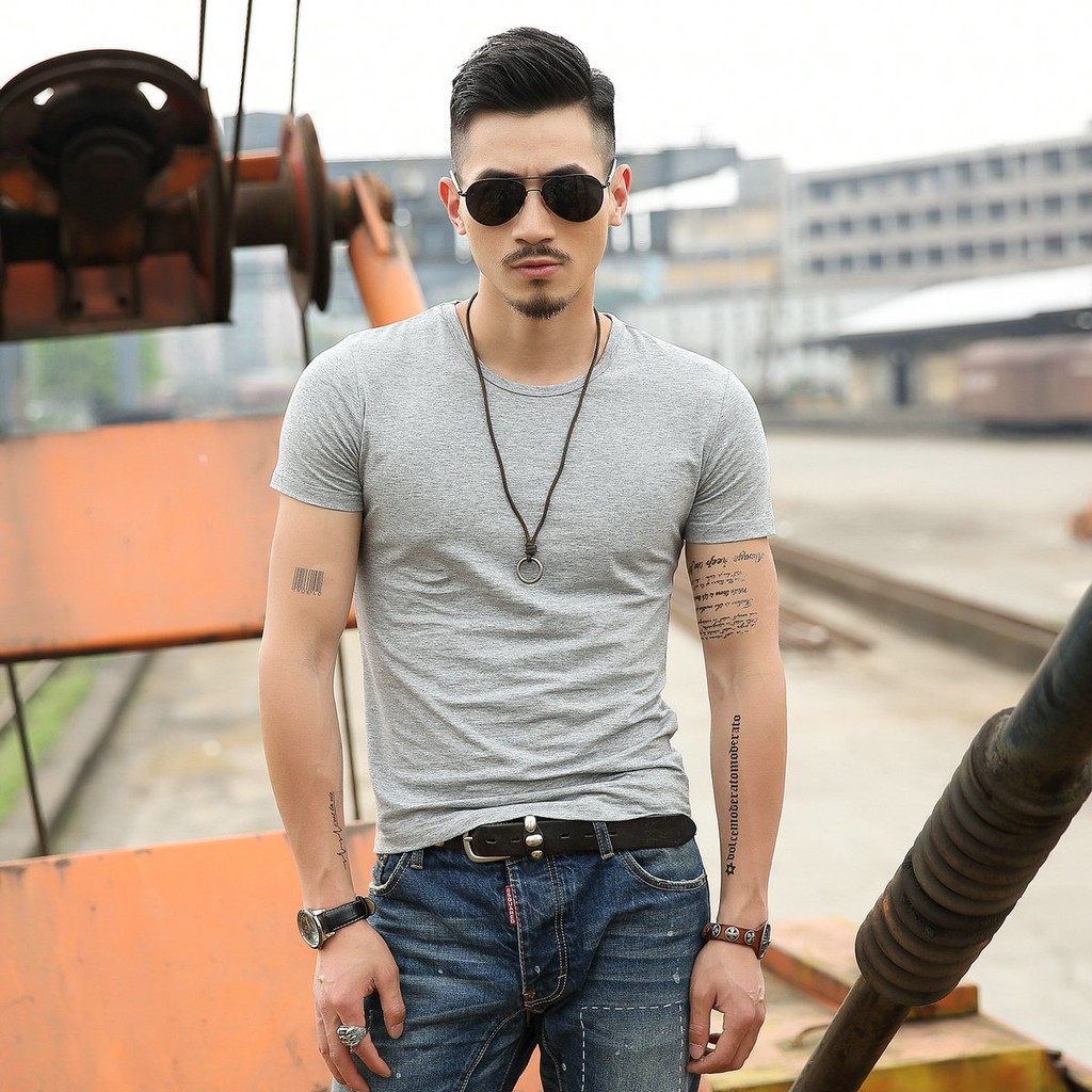 Áo Thun Nam Cổ Tròn Ngắn Tay 7 Màu Cỡ M-5Xl Độ đàn hồi cao