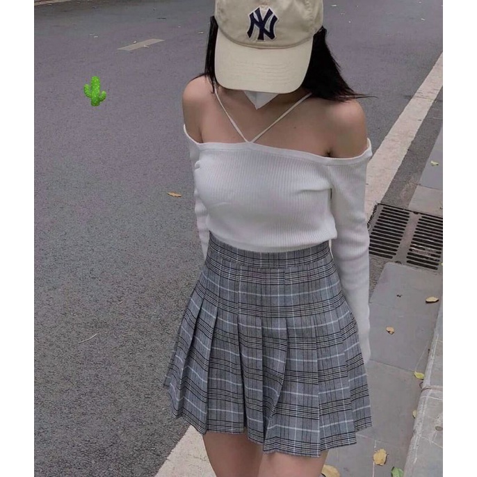 Áo trễ vai gân dây yếm sang chảnh