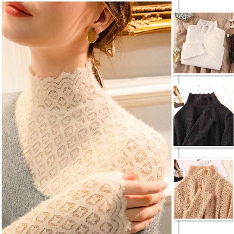 Áo cổ lọ tay dài phối ren quyến rũ thời trang cho nữ