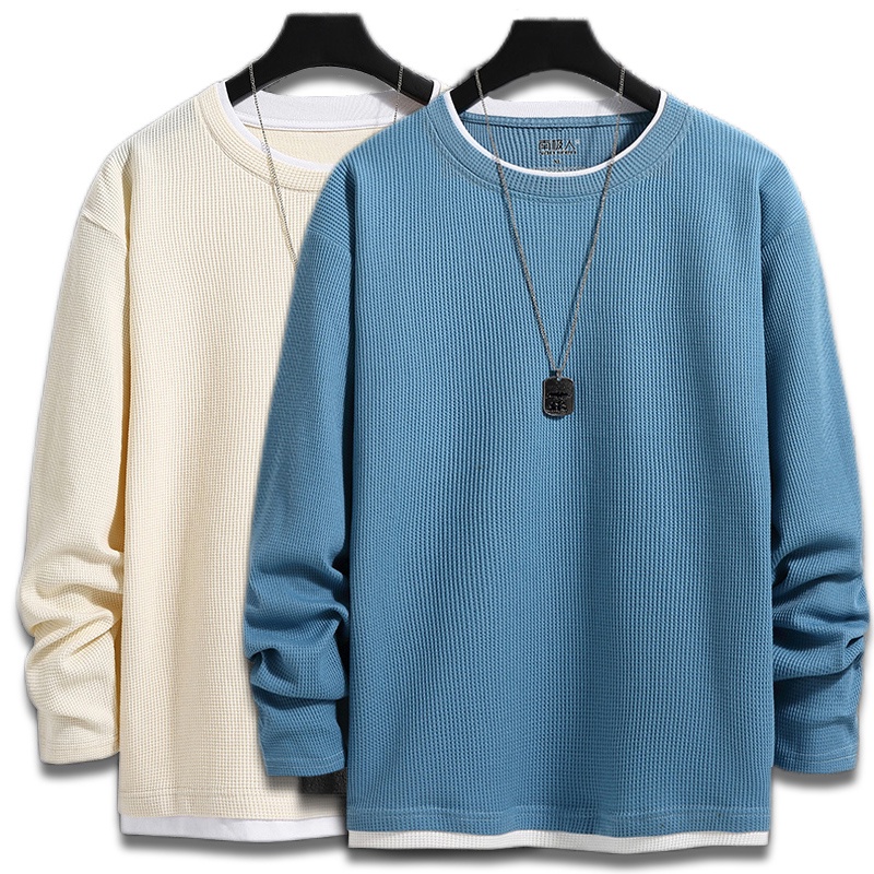 Áo Thun Nam Dài Tay Cổ Tròn Giả Hai Lớp Thời Trang