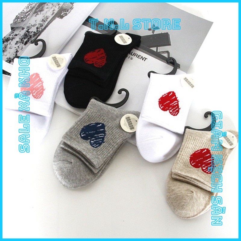 Tất vớ cổ trung vừa Tim thời trang unisex nam nữ thể thao cao cấp
