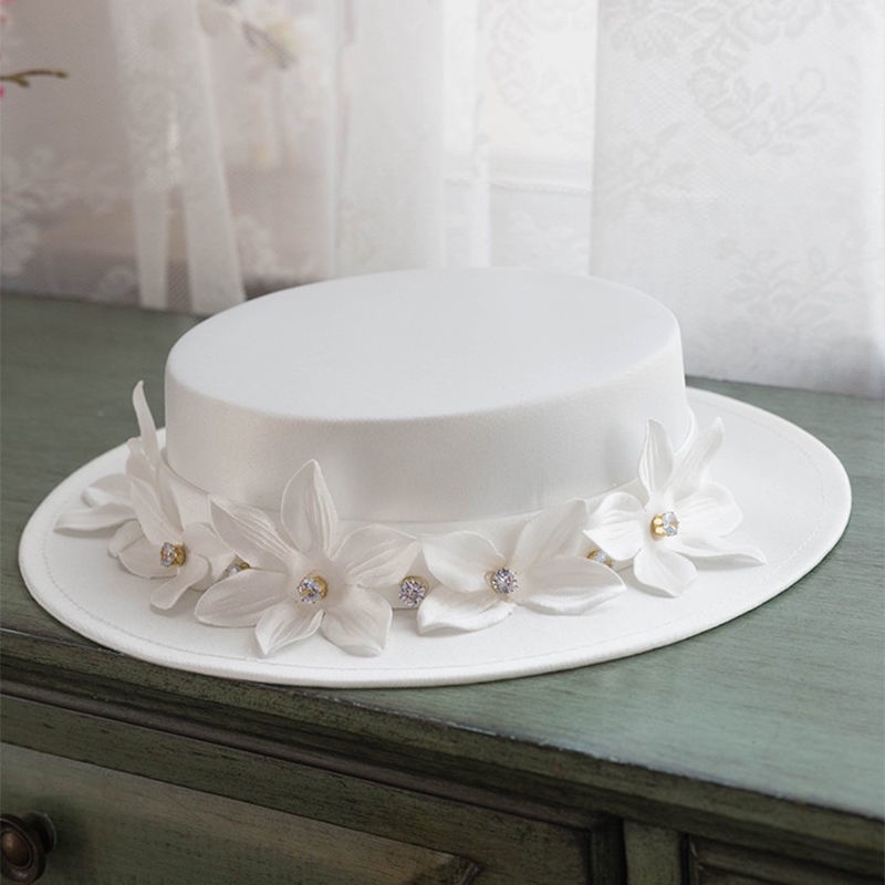 Mũ Lưới Satin Màu Đen Phối Hoa Đơn Giản Phong Cách Pháp Cổ Điển Cho Cô Dâu