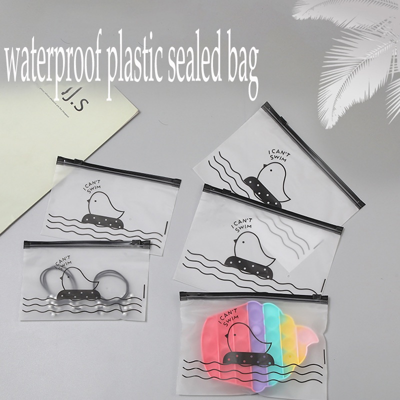 Set 10 Túi Zip Bằng PVC Trong Suốt Chống Nước In Hình Gà Hoạt Hình Dễ Thương