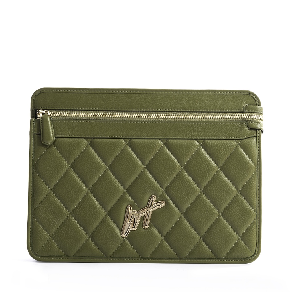 Clutch Cầm Tay Da Bò Nam Cao Cấp Có Quai Đeo Màu Xám, Màu Olive WT Leather FENSE-M