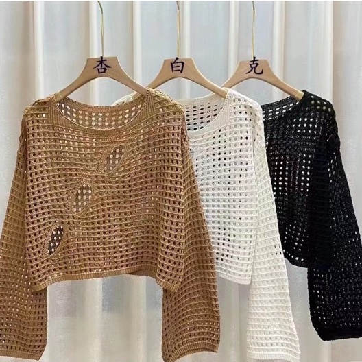 NZN Áo croptop dệt kim tay dài chống nắng thời trang phong cách Hàn Quốc cho nữ