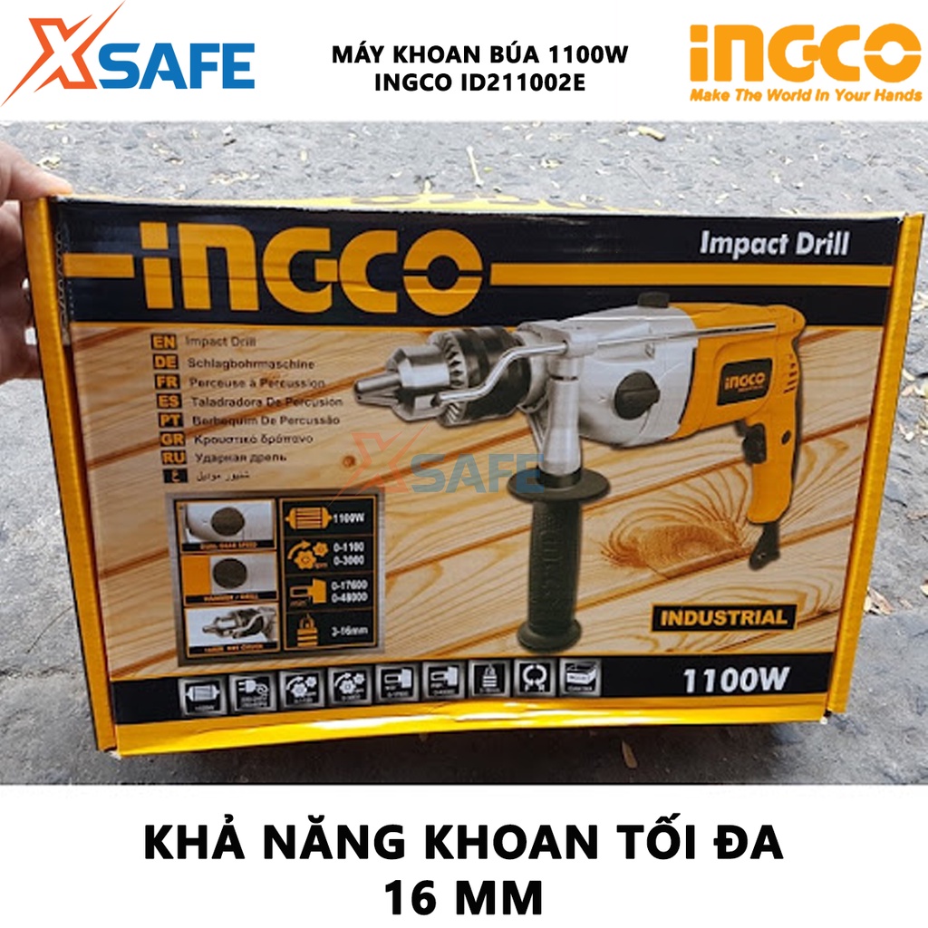 Máy khoan búa cầm tay INGCO ID211002E công suất 1100W, khoan tối đa 16mm, công tắc đảo chiều, tốc độ thay đổi