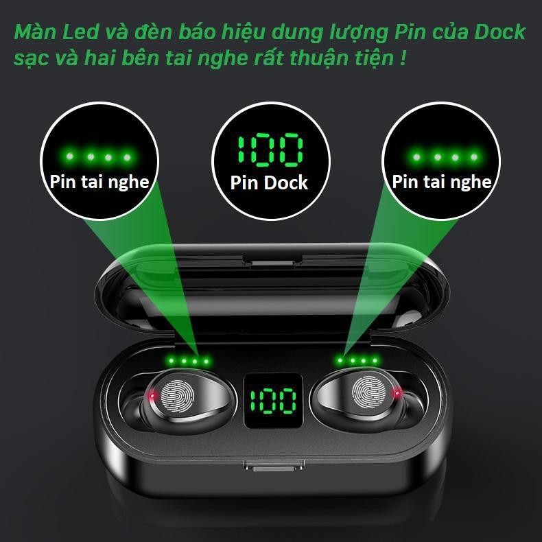 Tai Nghe Bluetooth True Wireless AMOI F9 5.0 Cảm Ứng Vân Tay, Nâng Cấp Dock Sạc có Led Báo Pin Kép