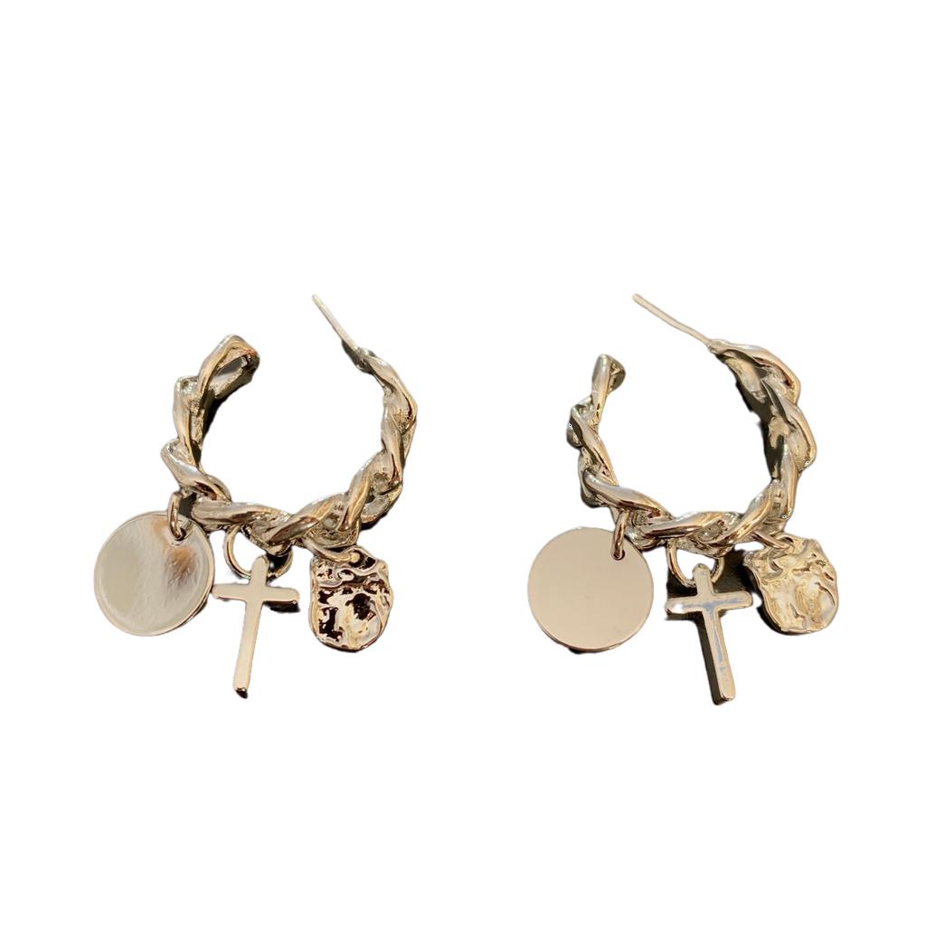 Bông Tai Dây Xích Dài Hình Thánh Giá Chất Liệu Kim Loại 22861