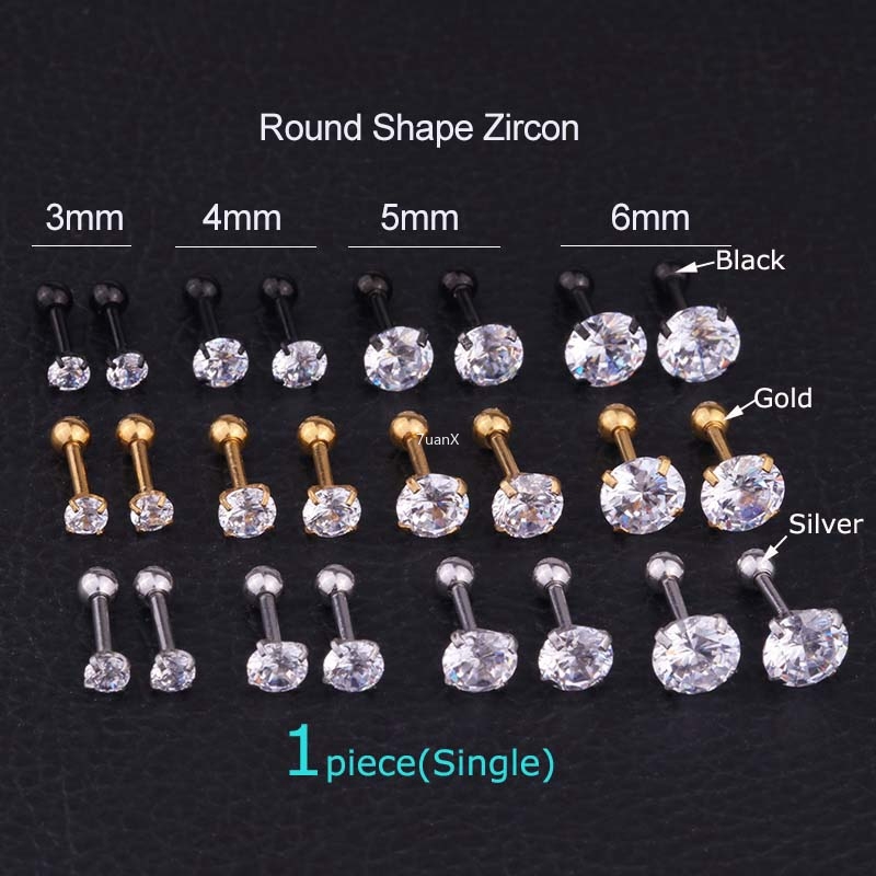 Khuyên Vành Tai Đính Đá Zircon 16g 3 / 4 / 5 / 6mm