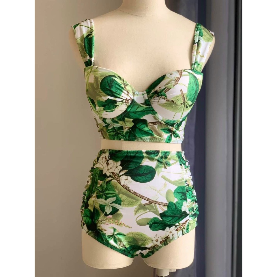 Bikini set 3 món# Đồ bơi đi biển hoa xanh kèm khăn mẫu mới BM-119 | BigBuy360 - bigbuy360.vn