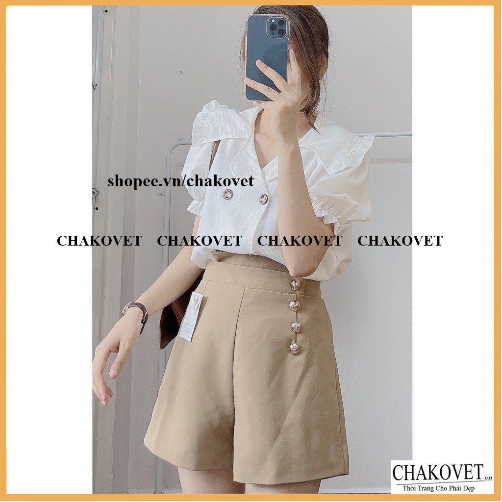 Áo kiểu nữ 6 khuy cổ bèo CKA837, kiểu áo sơ mi nữ tay ngắn bo chun mặc đẹp tôn dáng đẹp da phù hợp đi làm đi chơi | BigBuy360 - bigbuy360.vn