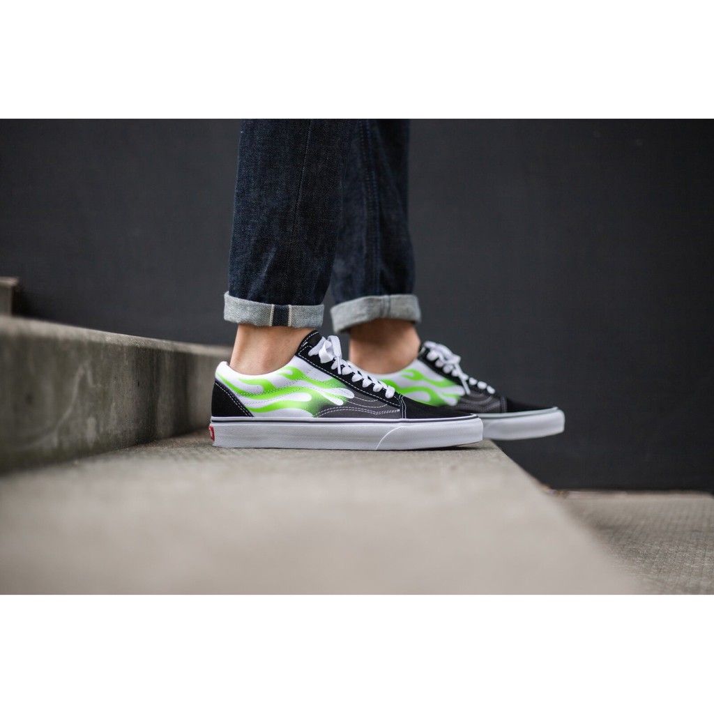 Giày Vans Chính Hãng Old Skool Green Flame Black / True White