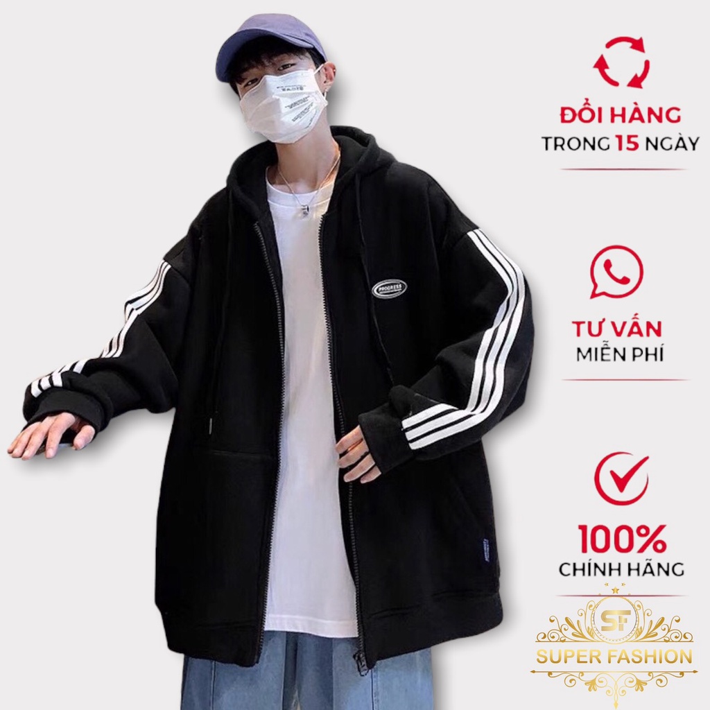 Áo khoác nữ nỉ ngoại khoá kéo cùng phối đường sọc tay thời trang Super Fashion