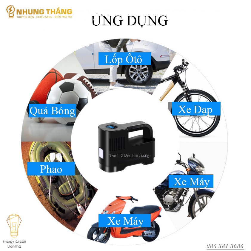 Bơm Lốp Ôtô,Xe Hơi Điện Tử Đa Năng ST-217C - Chế Độ Tự Ngắt - Tích Hợp Đèn Led - Pin Sạc Tích Điện - Bảo Hành 1 Năm