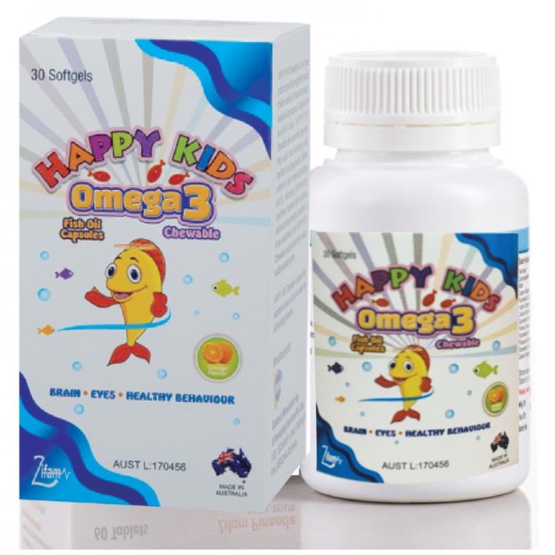 {Úc}Viên nhai Happy Kids Omega 3 –Hỗ trợ phát triển trí thông minh cho trẻ, giúp mắt sáng, tăng cường đề kháng (30 viên)