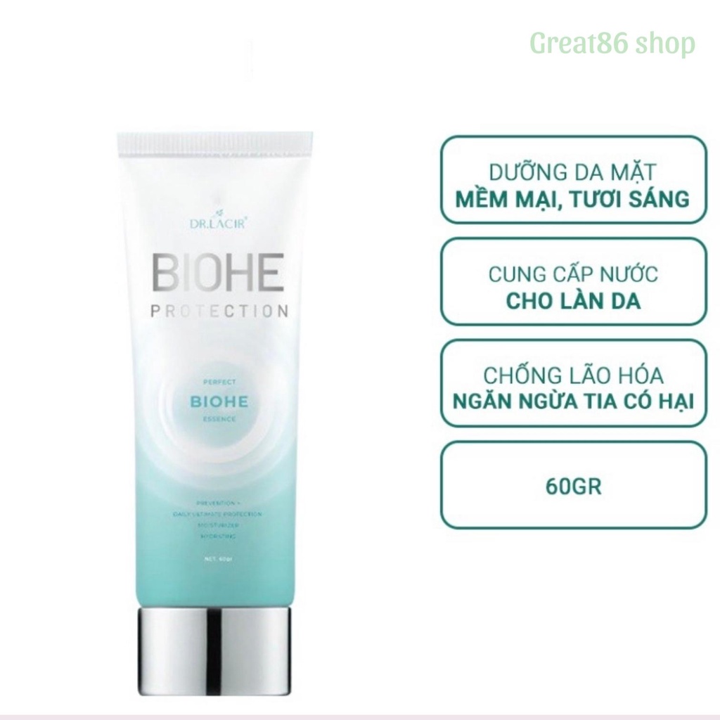 Chống nắng sinh học Biohe Dr Lacir Great86 kem chống nắng ngăn ngừa tia có hại HEV chống lão hóa dưỡng ẩm trắng da 60ml