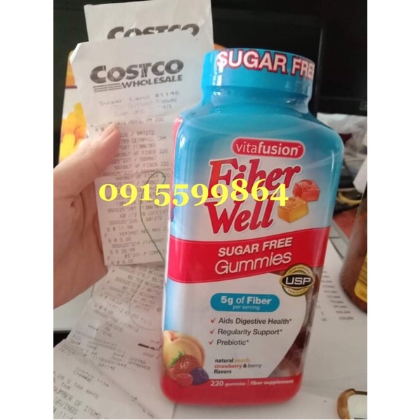 (Hàng Mỹ đủ Bill)Kẹo Dẻo Bổ Sung Chất Xơ Vitafusion Fiber Well Sugar Free Gummies 220 Viên