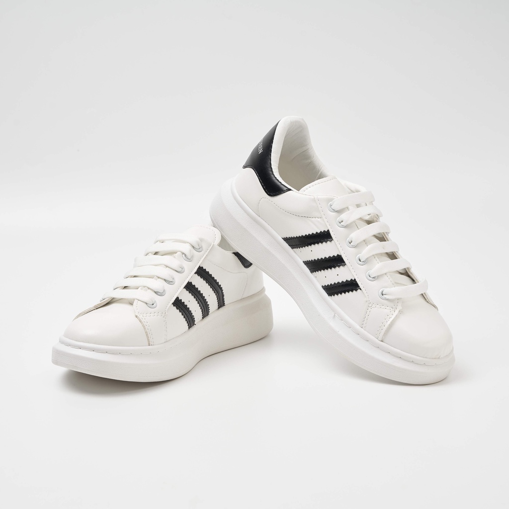Giày Thể Thao MC Queen Alexander, Giày Sneaker Nam Nữ Sò 3 Sọc Trắng Đen Cổ Thấp