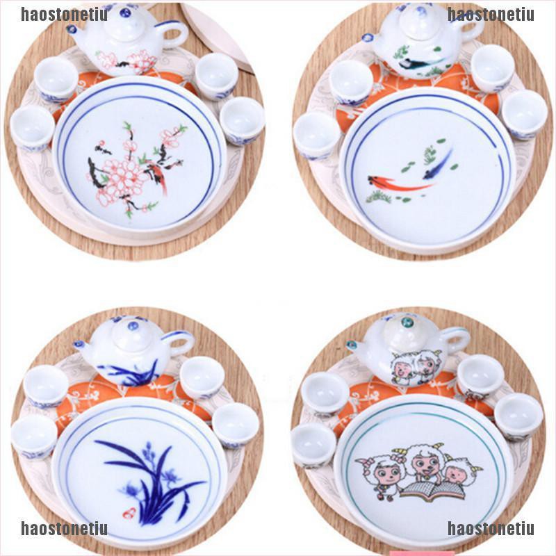 Bộ Ấm Chén Uống Trà Bằng Sứ Mini Trang Trí Nhà Búp Bê