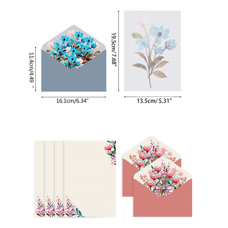 Set 4 Phong Bì Bằng Giấy Lót 2 Họa Tiết Hoa Và Chữ Trang Trí Tiệc Cưới