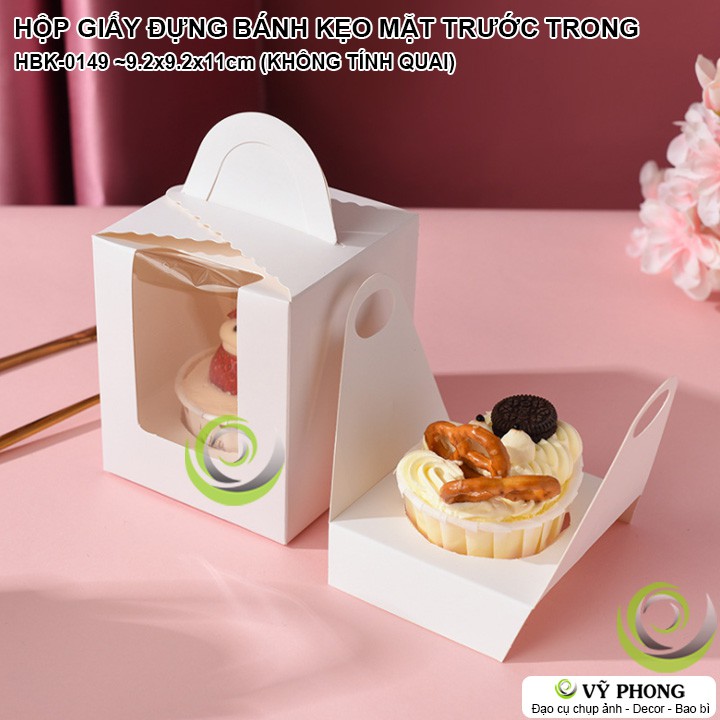 HỘP GIẤY KRAFT ĐỰNG BÁNH KẸO GIẤY CRAFT / GIẤY TRẮNG MÀU CÓ QUAI XÁCH ĐỰNG BÁNH KEM CUPCAKE HBK-0149
