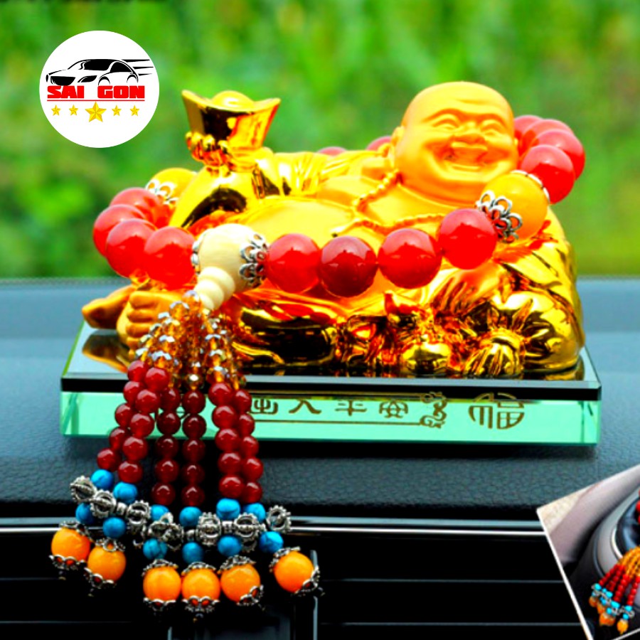 Tượng phật trang trí taplo xe ô tô có pin năng lượng mặt trời tự động gật đầu và gõ mõ
