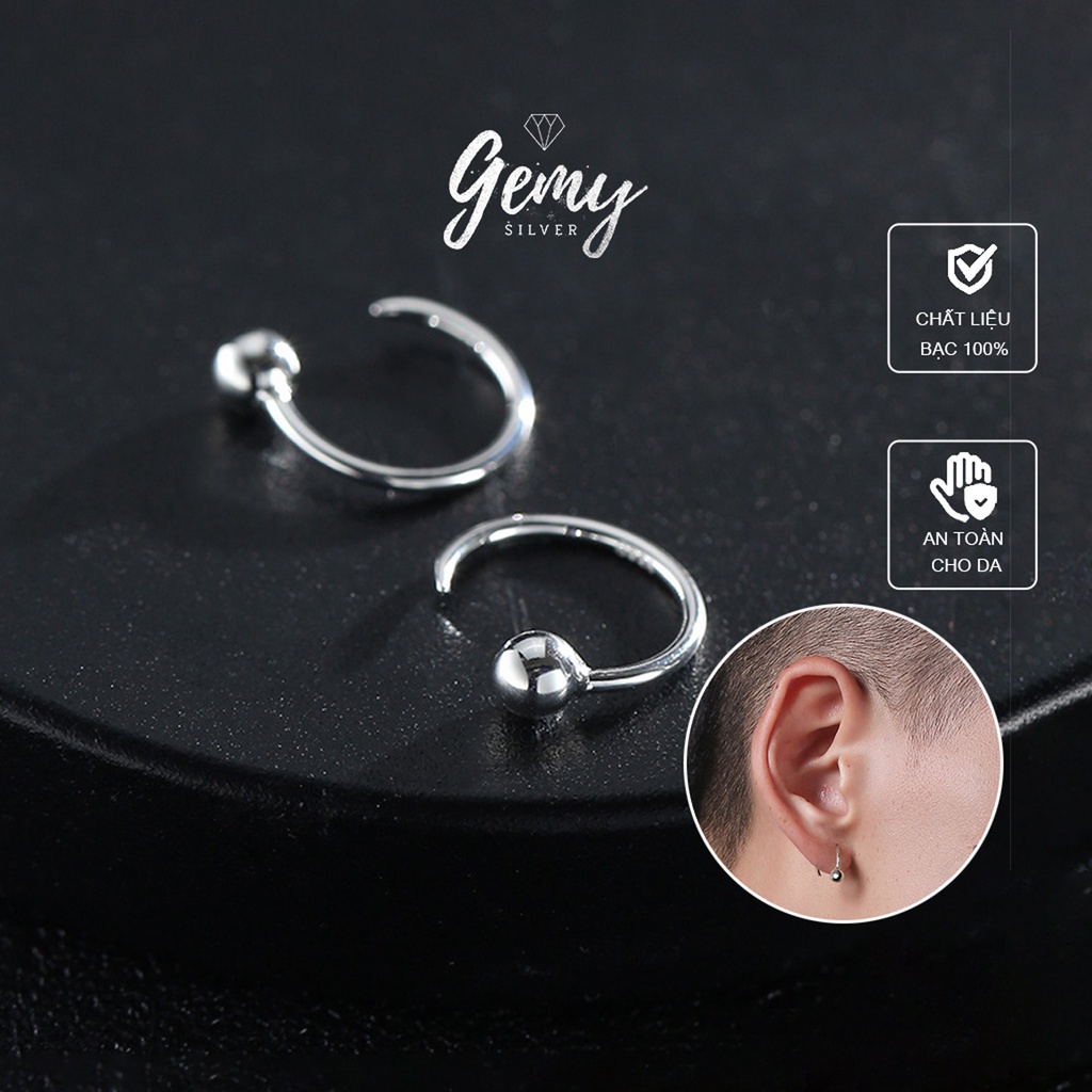 Khuyên tai nam bạc tròn bi móc cong cá tính, độc đáo, phong cách unisex (1 chiếc) | GEMY SILVER K72