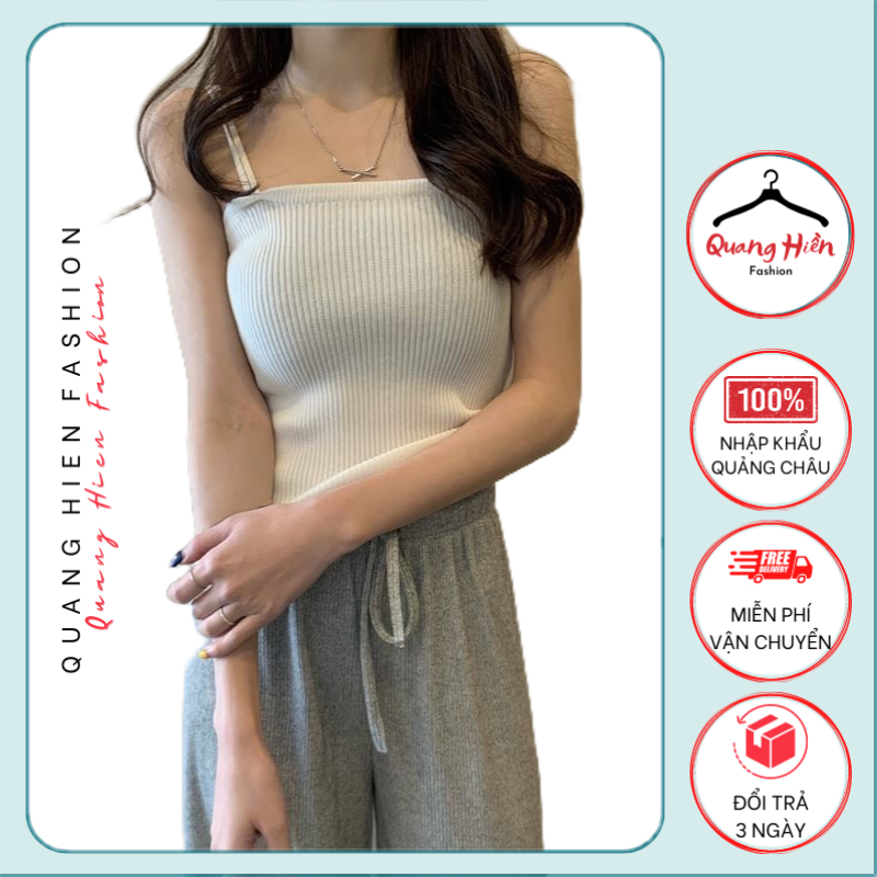 Áo 2 dây Quảng Châu len tăm quai kép phong cách Hàn Quốc MS074