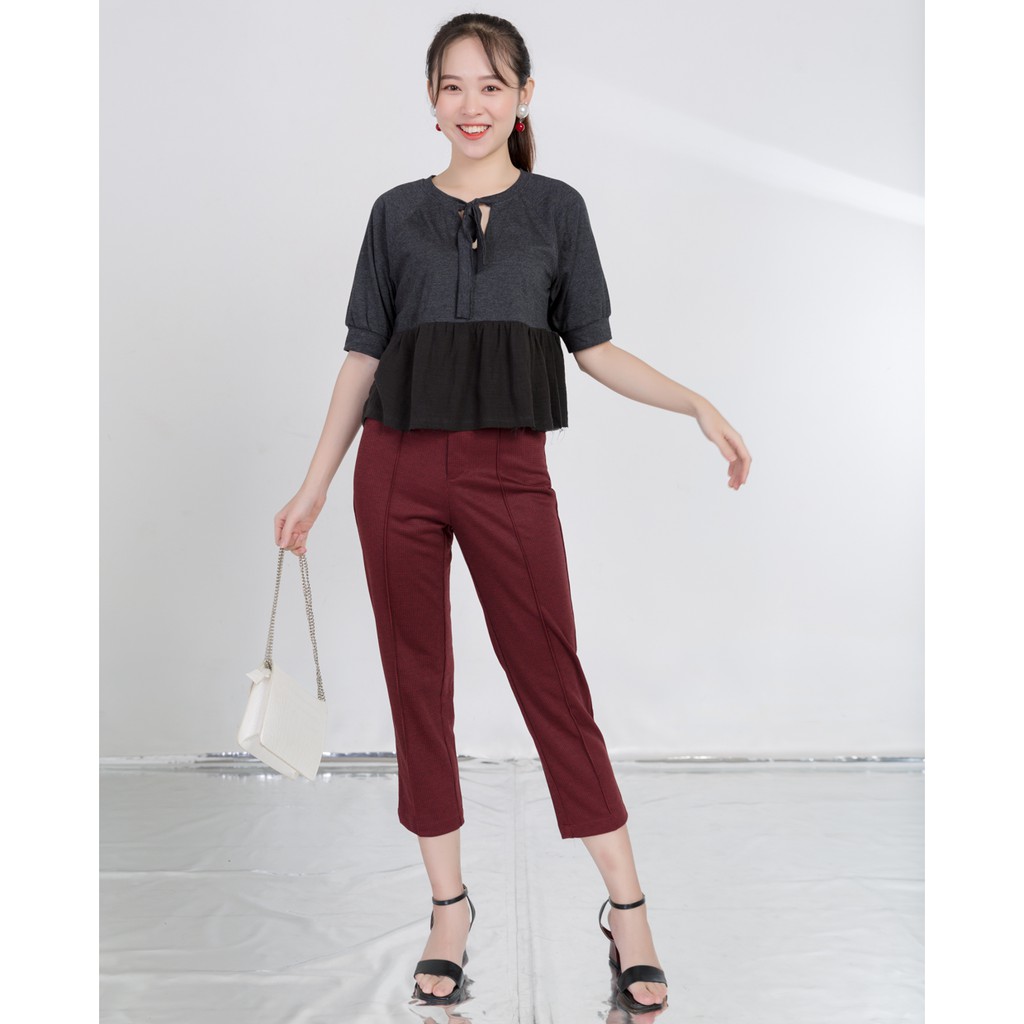 [Mã FAMALLT5 giảm 15% đơn 150k] [Mã FASHIONMALLT4 giảm 15% đơn 150k] Áo thun bèo lai cổ cột dây J-P Fashion