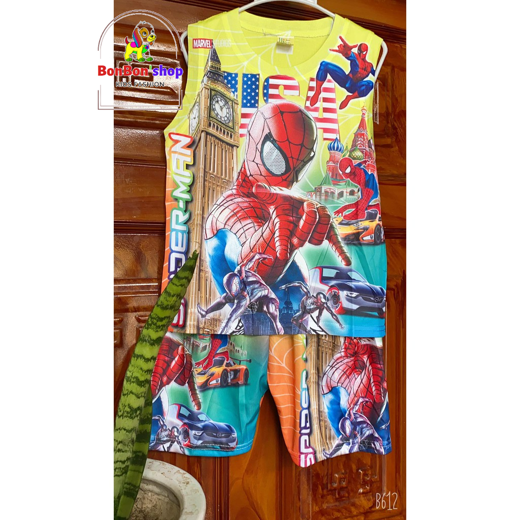 (Mã 3DSNN03 giảm 20%) Combo 3b siêu nhân nhện cho bé trai sát nách vải 3d thái mát lạnh 3-7T