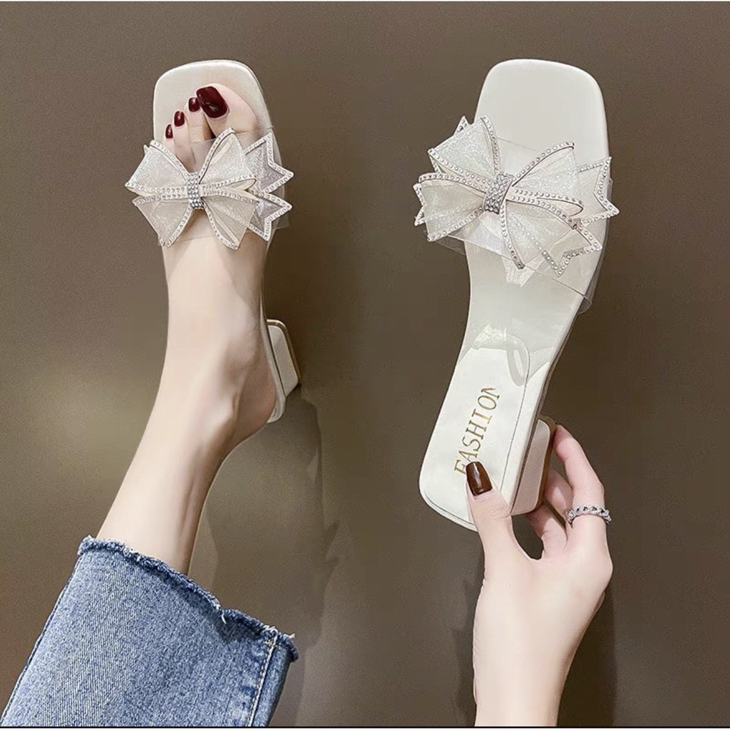 DÉP NỮ THỜI TRANG NƠ THẮT DA MỀM ÊM CHÂN