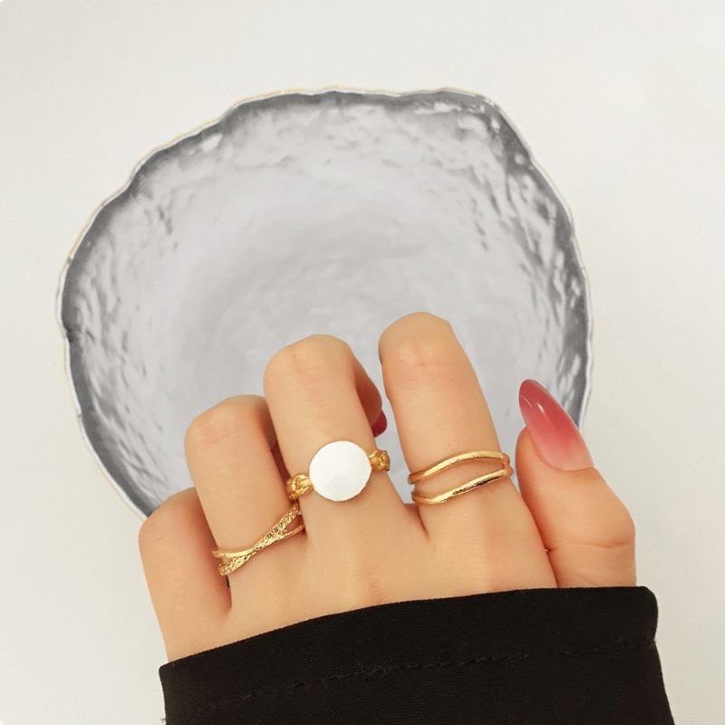 Set nhẫn unisex hai màu đính đá cá tính phong cách Hàn Quốc